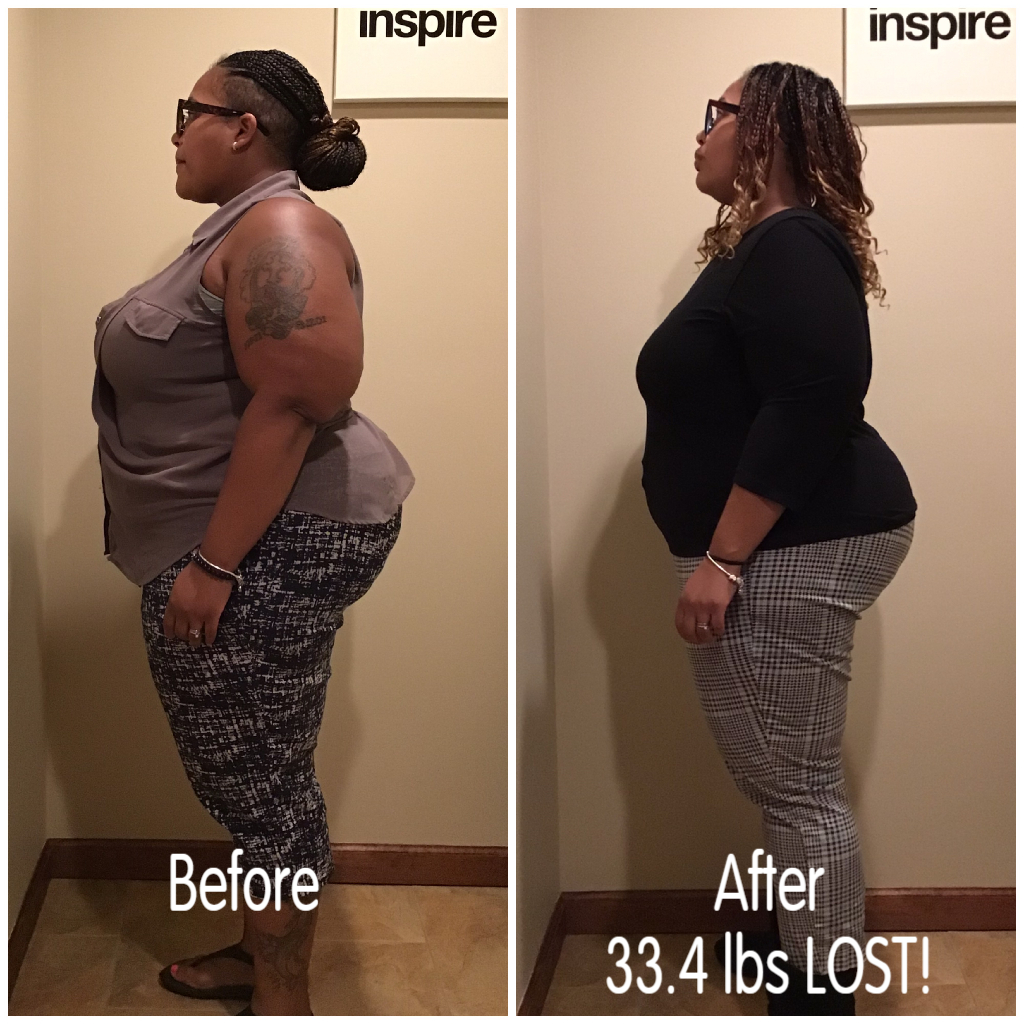 Inspire client CL, lost 33.4 pounds